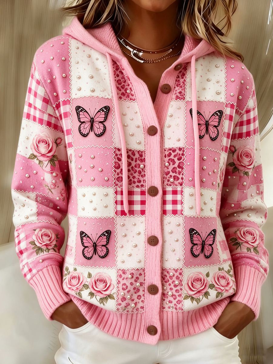 Women'S Floral Pattern Casual Knitted Cardigan
