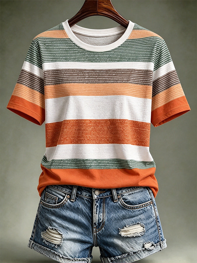 Women'S Autumn Striped Printed Casual T-Shirt