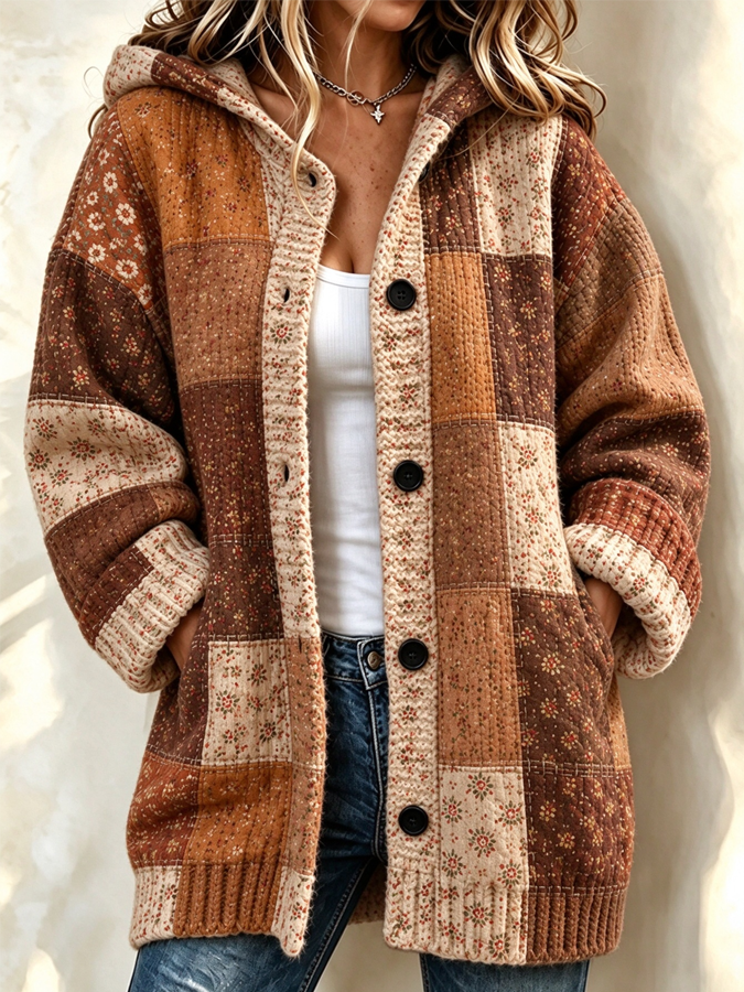 Women's Tennessee Country-Style Patchwork Knitted Cardigan