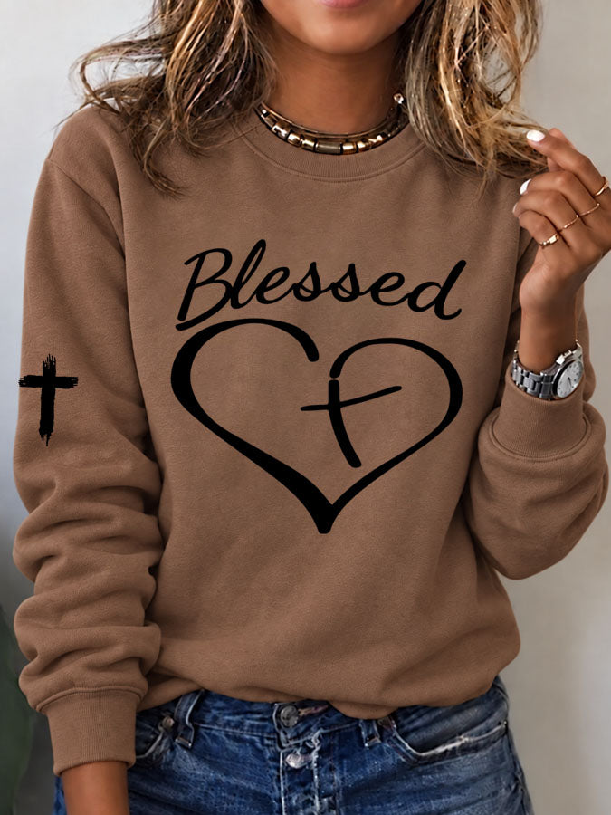 Women's Blessed Heart Cross Printed Sweatshirt