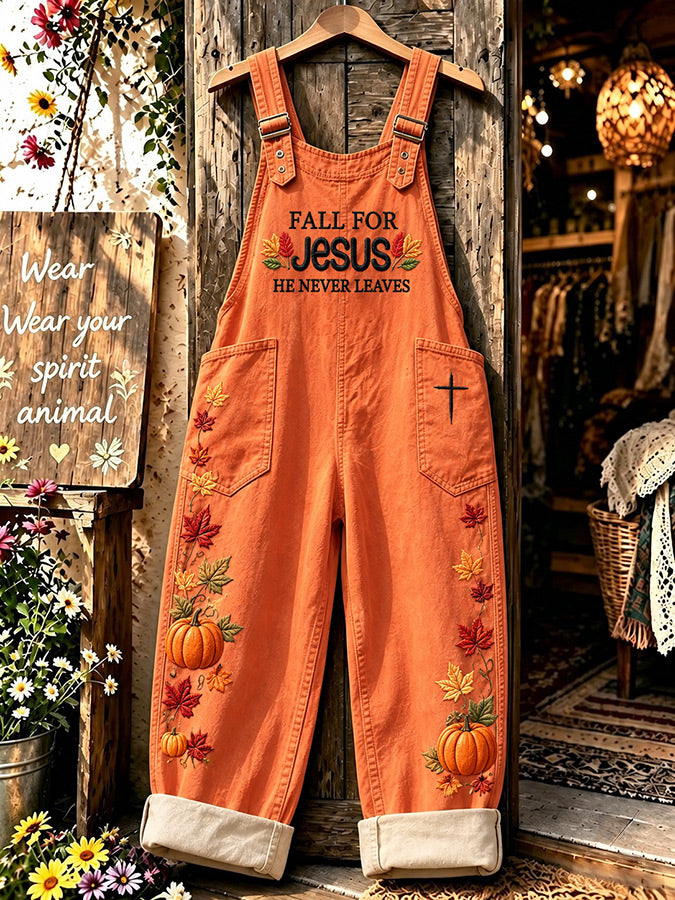 Women's Retro Autumn Plaid Cross Print Overalls