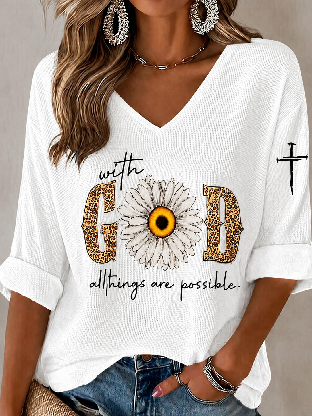 Women'S Casual "With GOD All Things Are Possible." Faith Printed Top