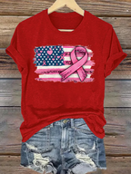 Women's breast cancer US flag T-shirt