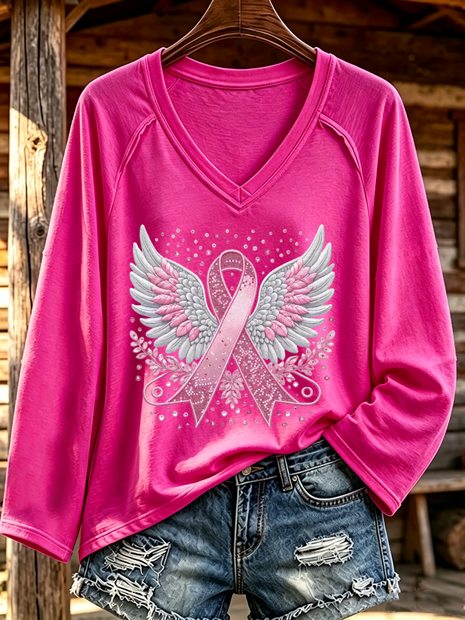 Women'S Breast Cancer Awareness Printed Long Sleeve T-Shirt
