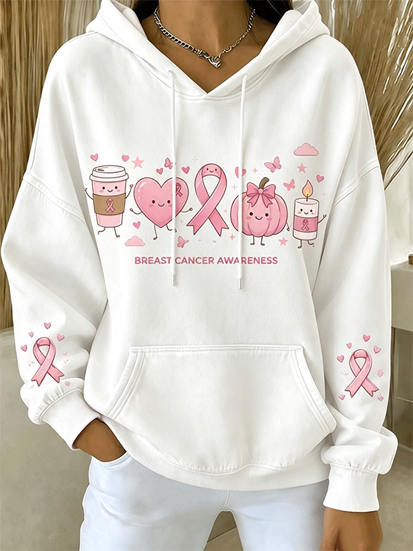 Women's Breast Cancer Awareness Cute Cartoon Graphic Hoodie
