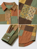 Women's Autumn Boho Patchwork Floral Printed Button-up Shirt