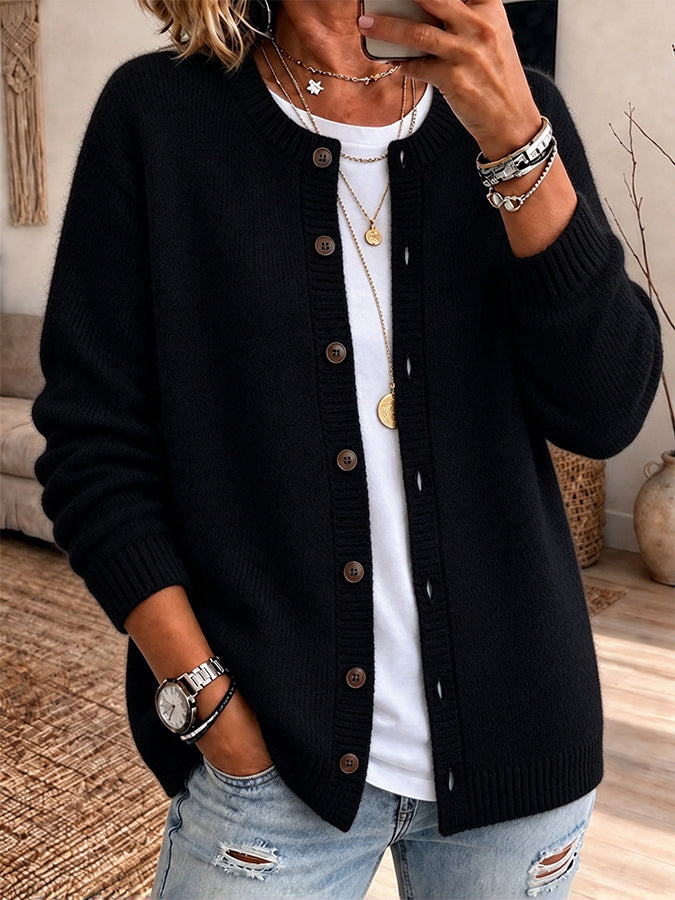 Women'S Solid Color Printed Casual Cardigan