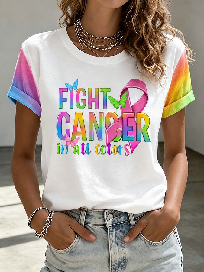 Women'S Pink FIGHT CANCER In All Colors Art Printed Casual T-Shirt
