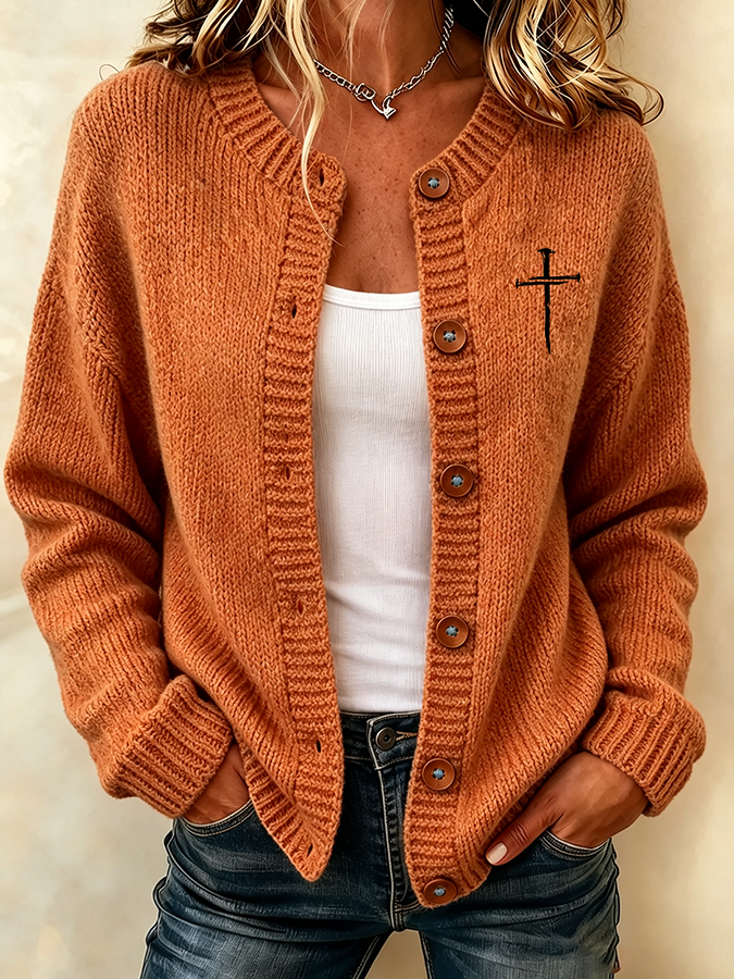 Women's Faith Cross Print Knit Cardigan
