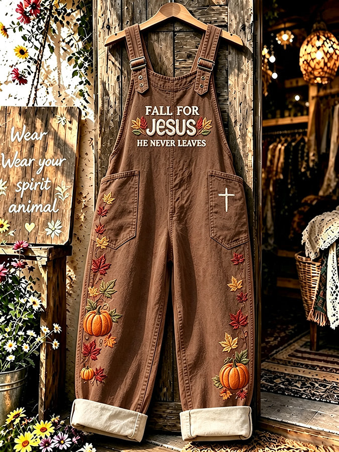 Women's Retro Autumn Plaid Cross Print Overalls
