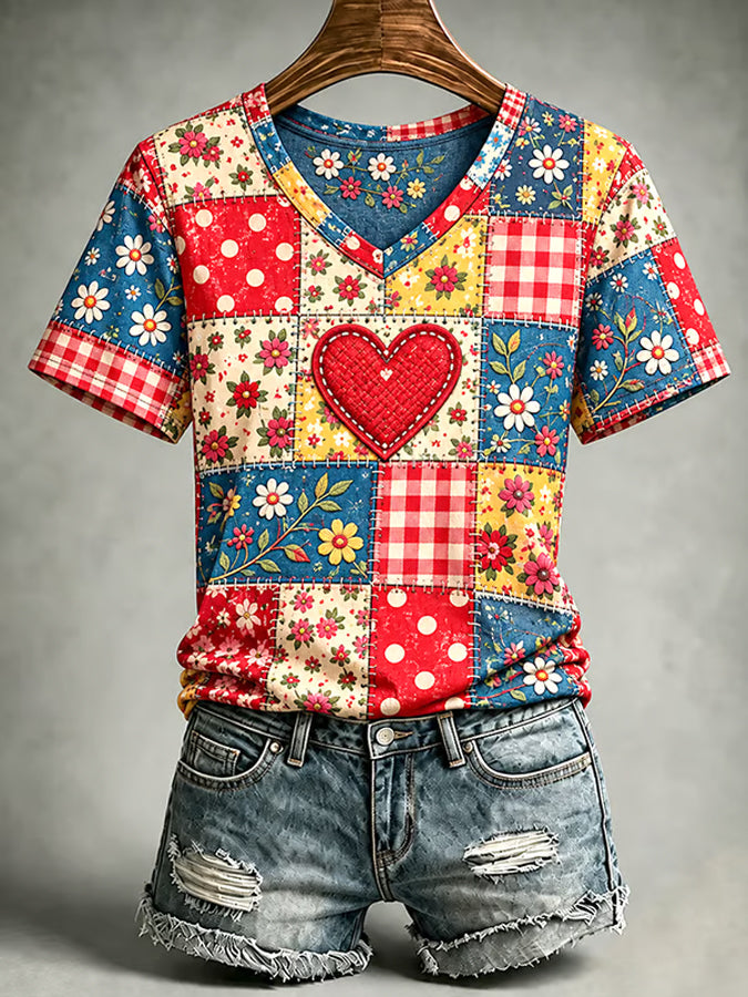 Women'S Floral Printed Short Sleeved T-Shirt