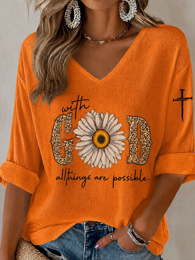 Women'S Casual "With GOD All Things Are Possible." Faith Printed Top
