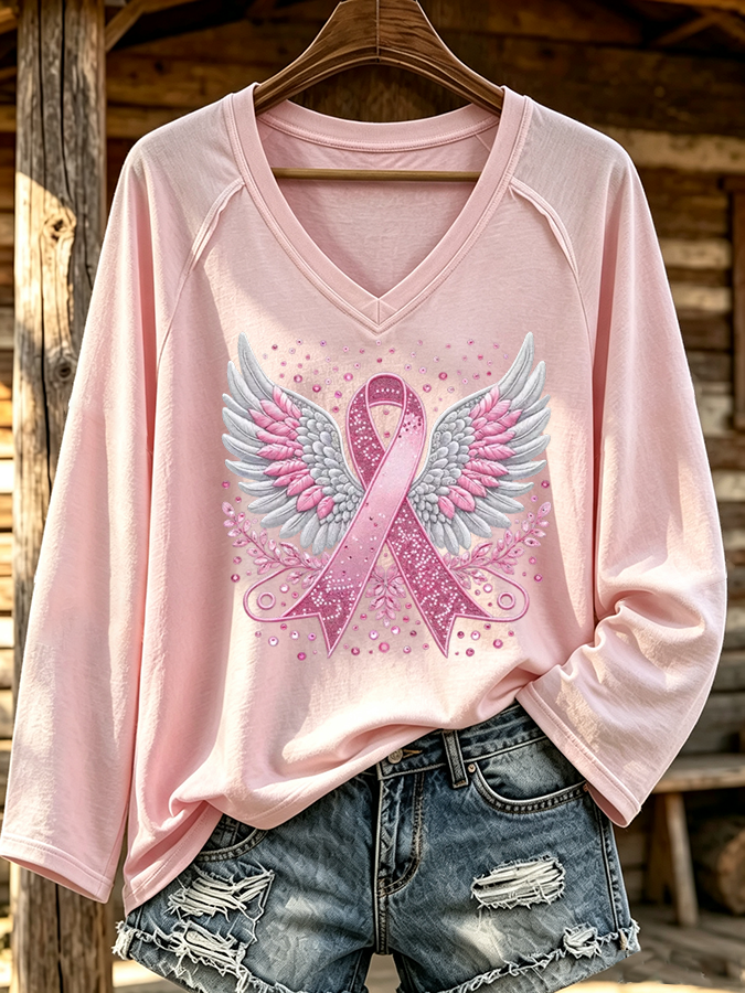 Women'S Breast Cancer Awareness Printed Long Sleeve T-Shirt