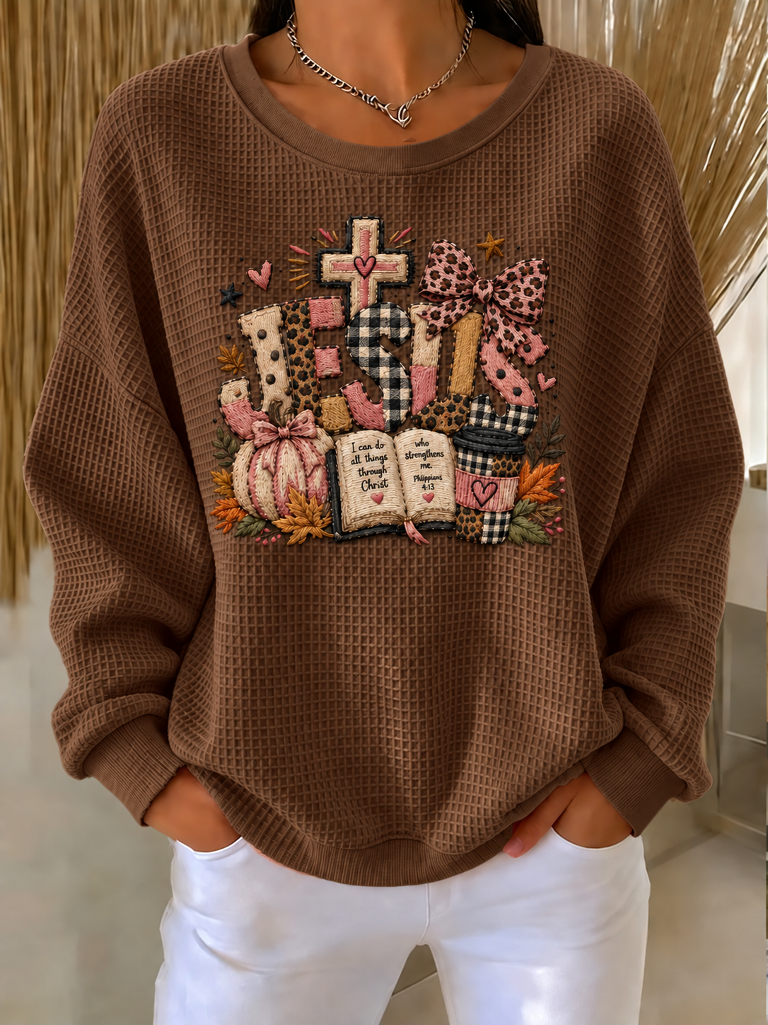 Women'S Autumn Season Waffle Sweatshirt