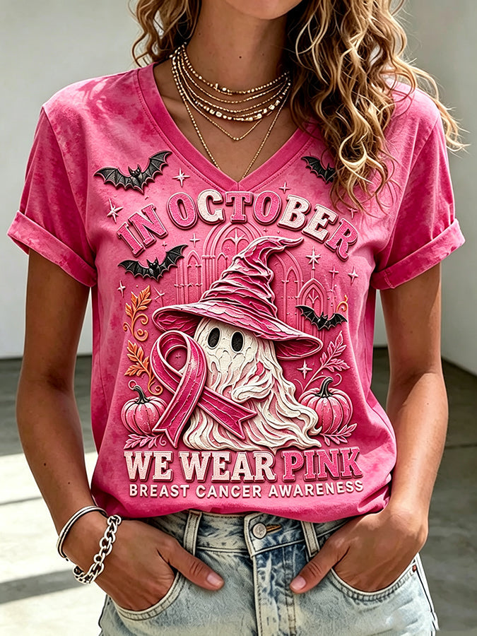 Women'S In October We Wear Pink Print Short-Sleeve T-Shirt