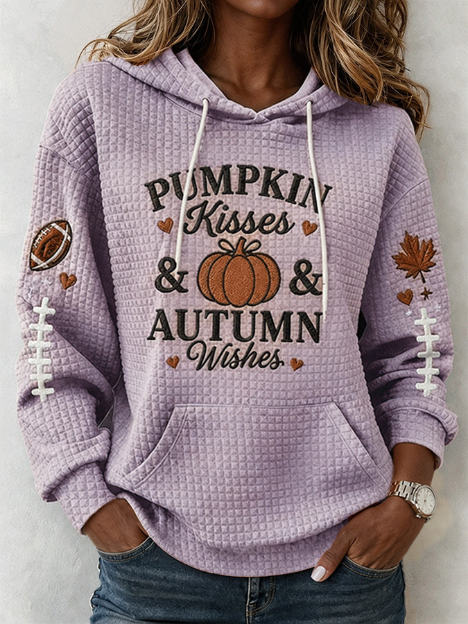 Women'S Pumpkin Kisses & Autumn Wishes Football Hoodie
