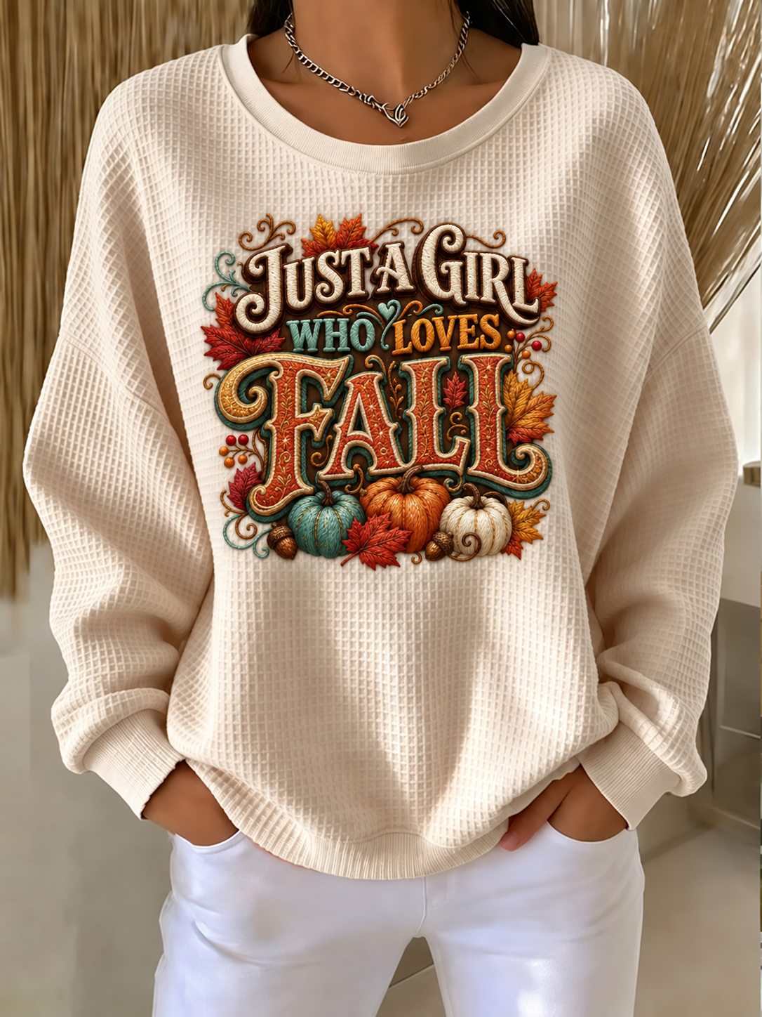 Women'S Autumn Season Waffle Sweatshirt