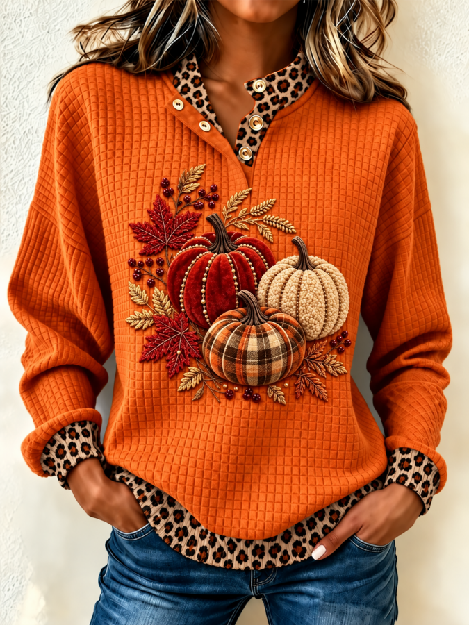 Women'S Pumpkin Printed Pullover Sweatshirt
