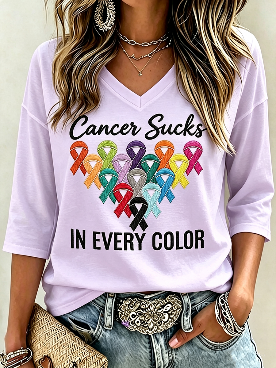 Women's Fight Cancer In All Colors Cancer Awareness Print T-shirt
