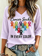 Women's Fight Cancer In All Colors Cancer Awareness Print T-shirt
