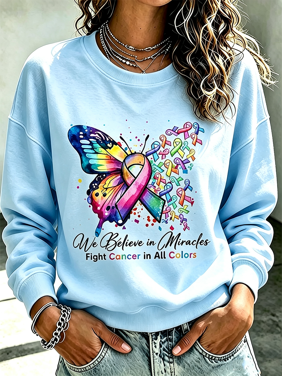 Women'S Casual Cancer Promotion Month Multi Color Round Neck Top