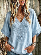 Women'S Cotton And Linen Floral Faith Casual Top