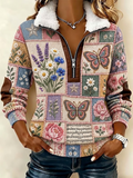 Women's Patchwork Art Plush Collar Top