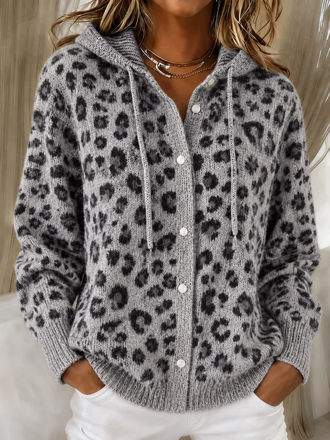 Women'S Autumn Leopard Print Casual Printed Collar Cardigan