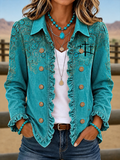 Women'S Casual Western Style Turquoise Faith Pleated Jacket