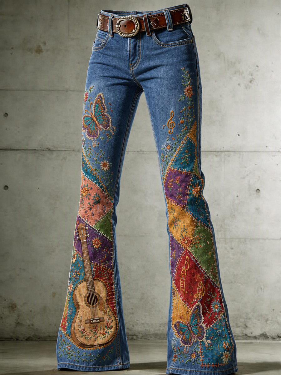 Women's Pink Art Print Flared Trousers