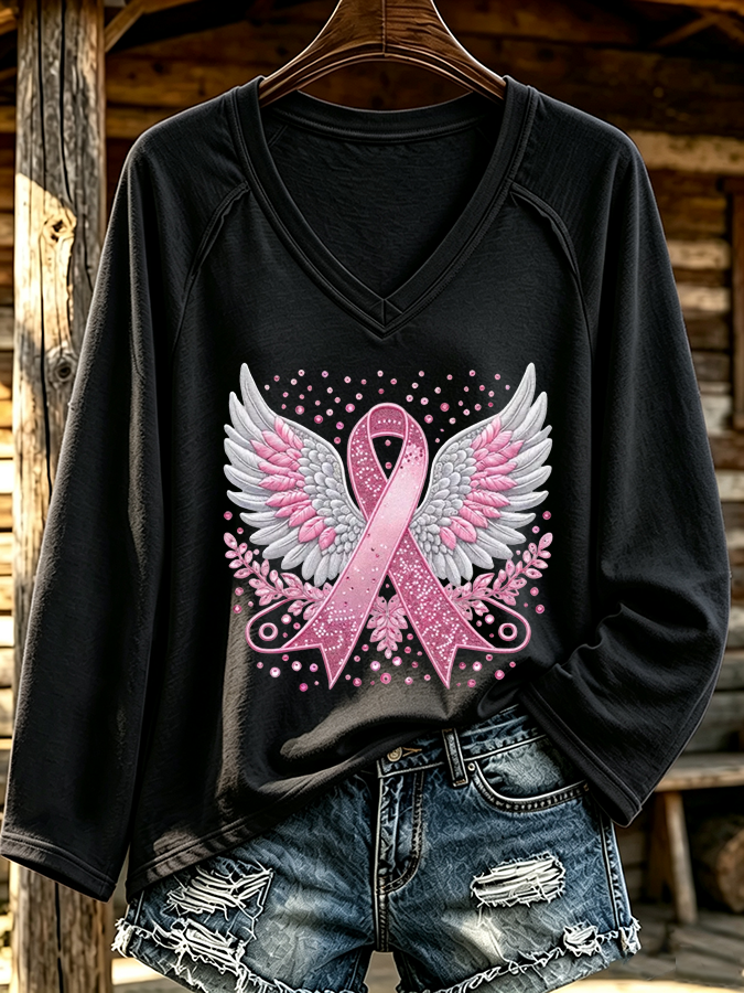 Women'S Breast Cancer Awareness Printed Long Sleeve T-Shirt