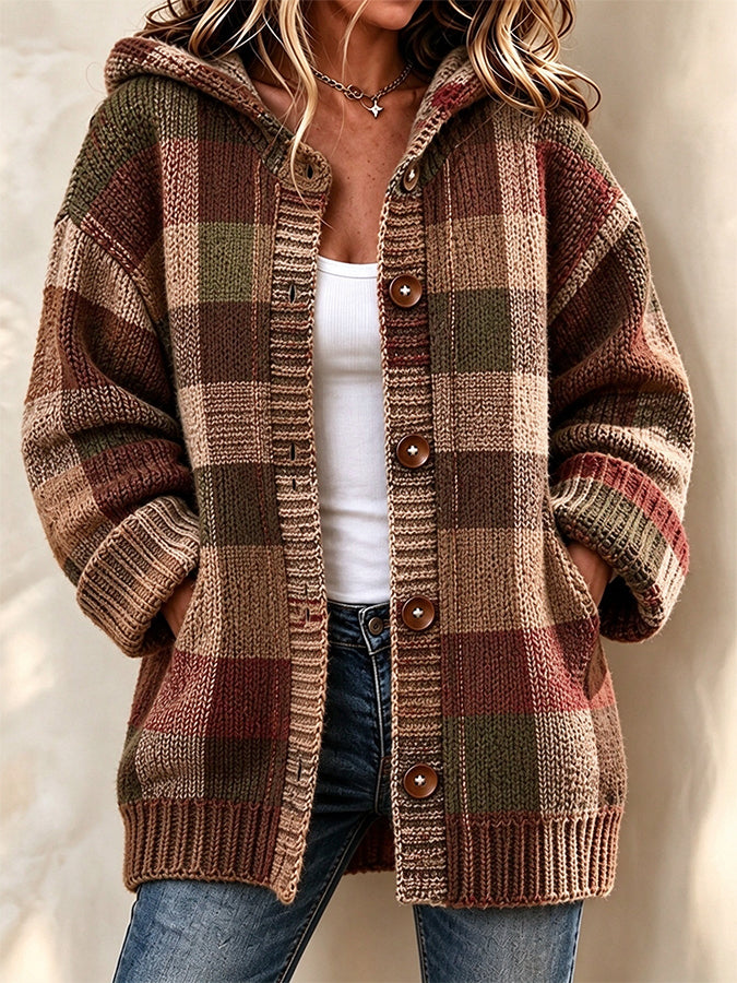 Women'S Autumn Vintage Plaid Printed Casual Cardigan