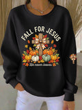 Women'S Fall For Jesus Print Casual Sweatshirt