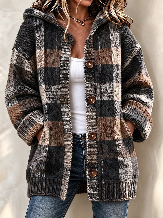 Women'S Autumn Vintage Plaid Printed Casual Cardigan