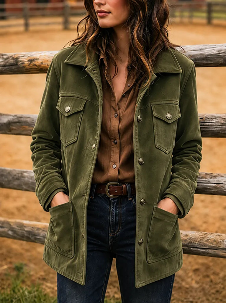 Women'S Retro Collar Mid Length Jacket