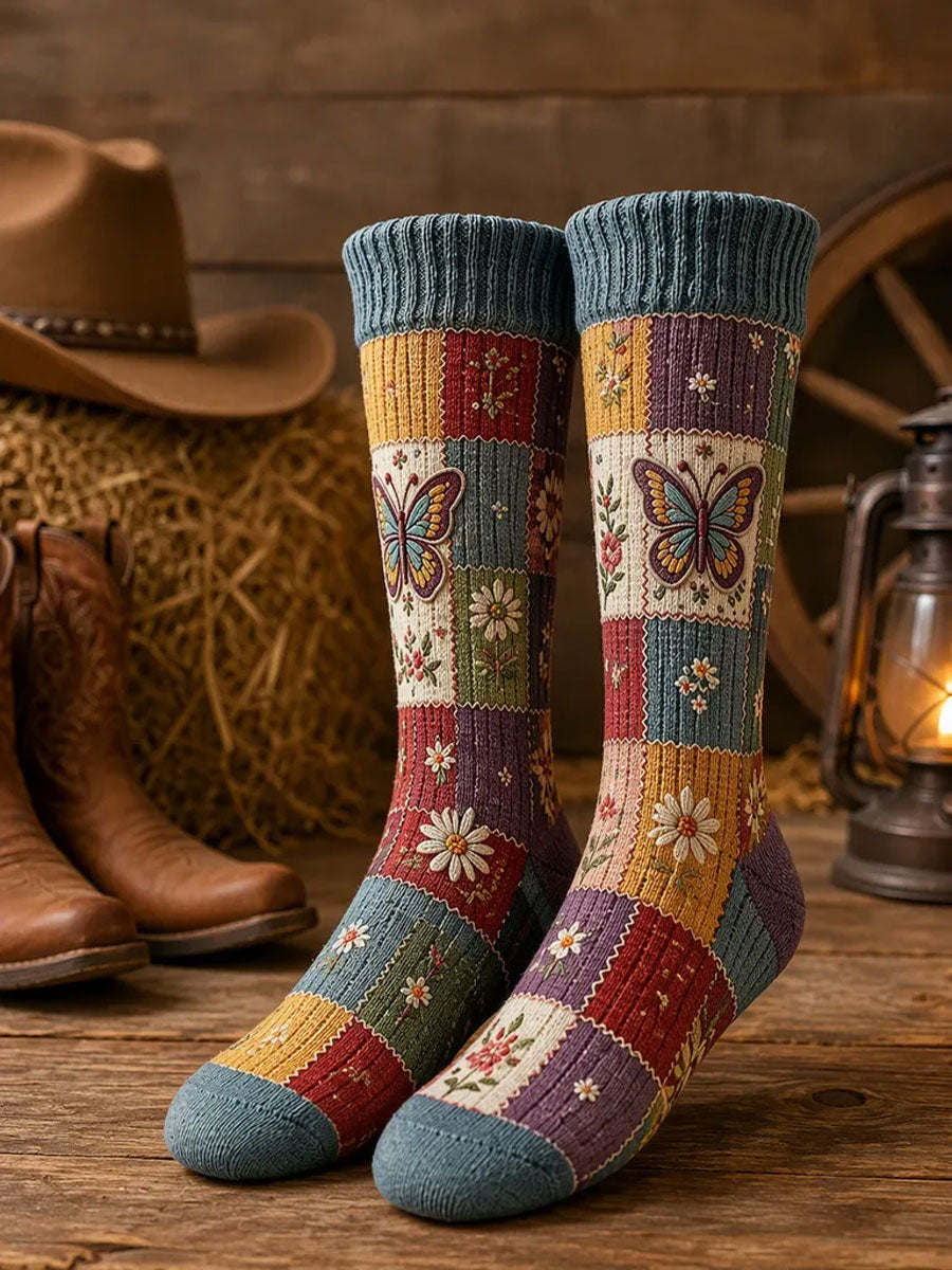 Butterfly Floral Pattern Casual Socks