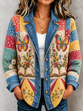 Women's Plant and Flower Patchwork Knitted Cardigan