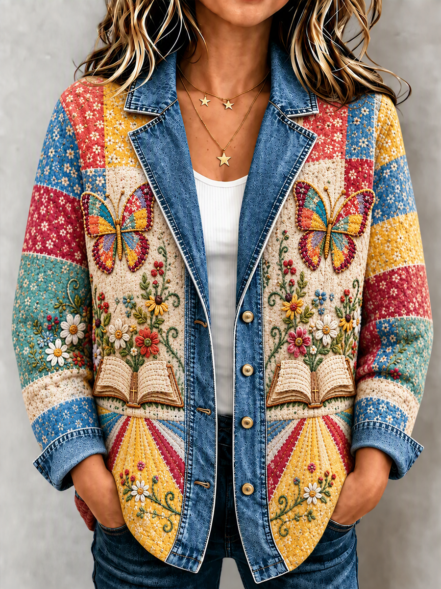 Women's Plant and Flower Patchwork Knitted Cardigan