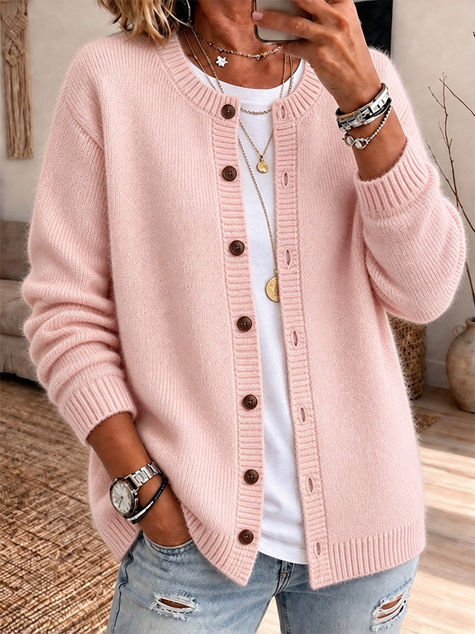 Women'S Solid Color Printed Casual Cardigan