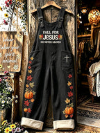 Women's Retro Autumn Plaid Cross Print Overalls