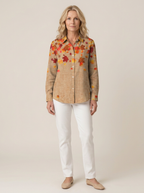 Women's Autumn Fall Maple Leaf Printed Button Down Shirt