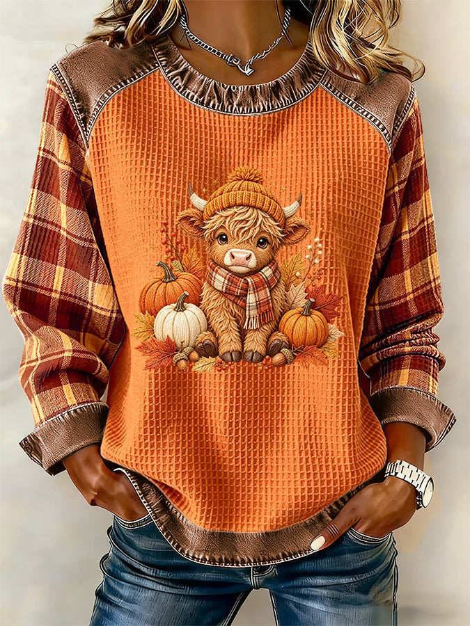 Women'S Highland Cow Printed Casual Long Sleeve Top