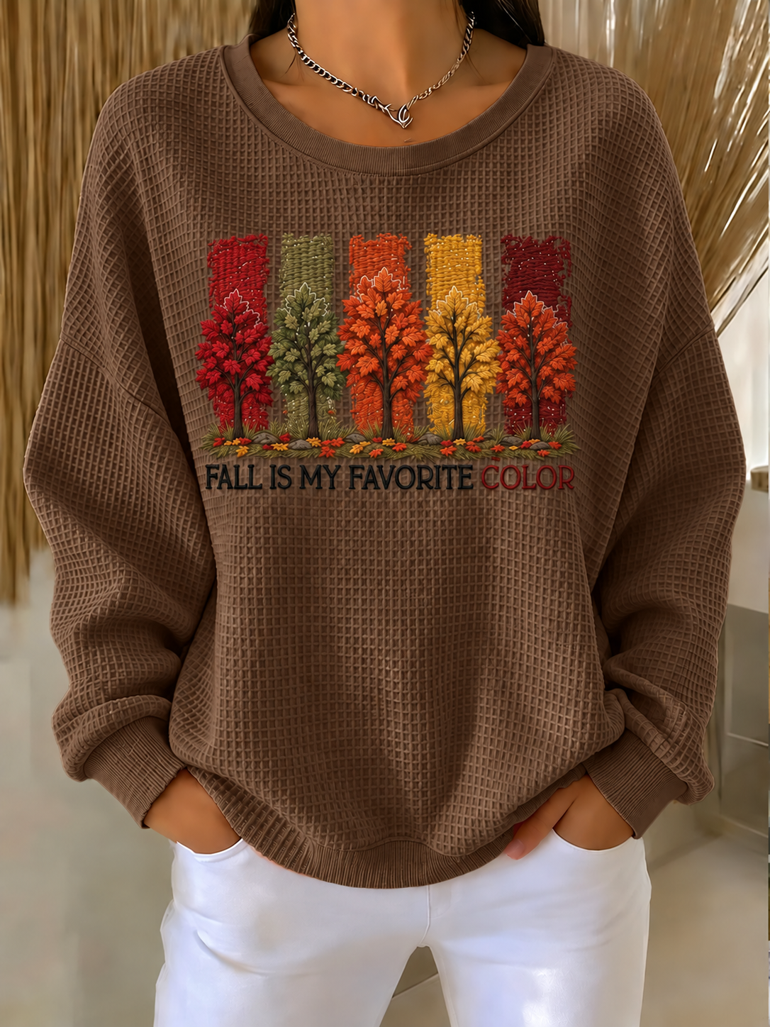 Women'S Autumn Season Waffle Sweatshirt