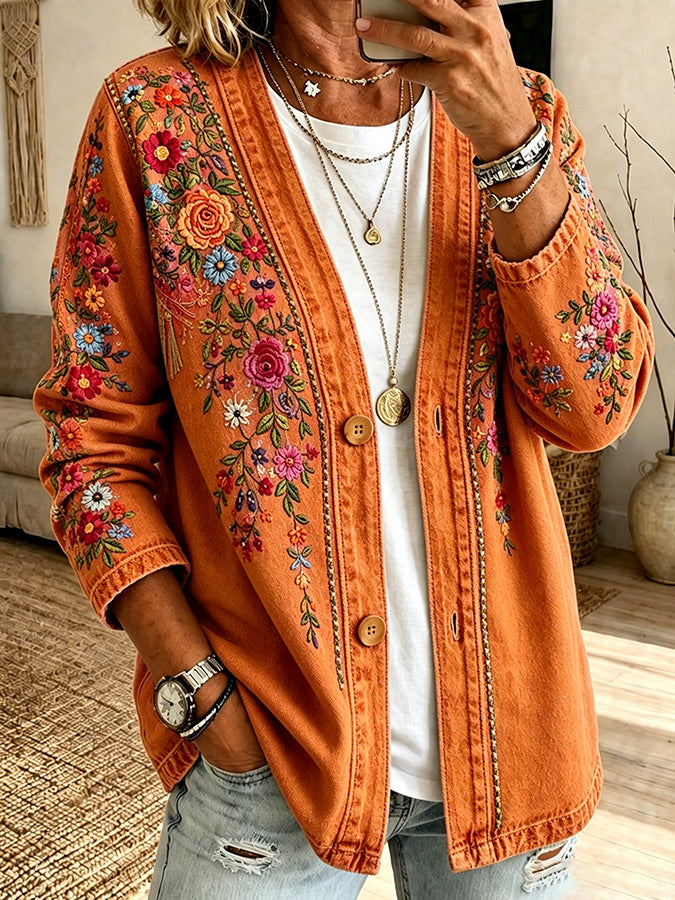 Women'S Floral Printed Casual Cardigan