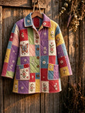 Women'S Butterfly Stitched Spliced Printed Button Cotton Jacket