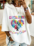 Women'S Multi-Color Ribbon Cancer Awareness Printed Hoodie
