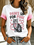 Women's Paws Up For Pink Tabby Cat Pink Ribbon Gradient T-Shirt