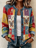 Ladies'  Butterfly Flower Pattern Casual Knitted Shirt