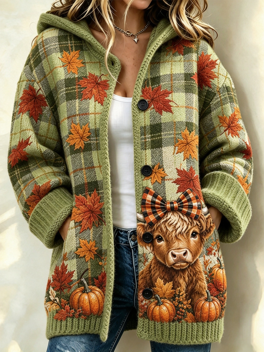 Women'S Highland Cattle Print Casual Cardigan