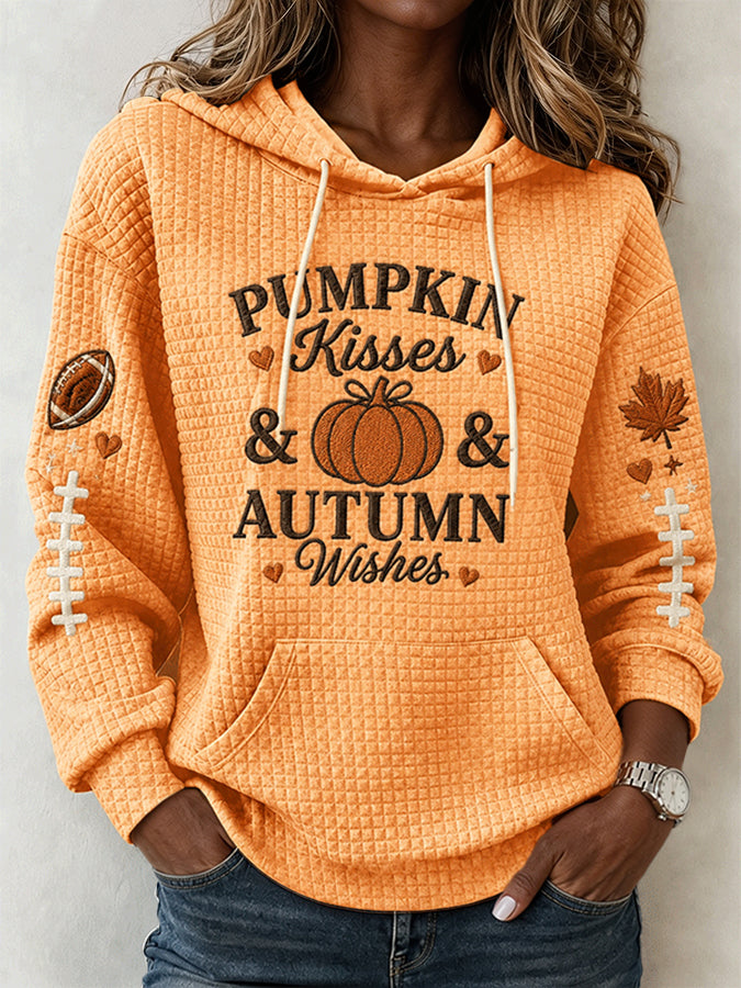 Women'S Pumpkin Kisses & Autumn Wishes Football Hoodie